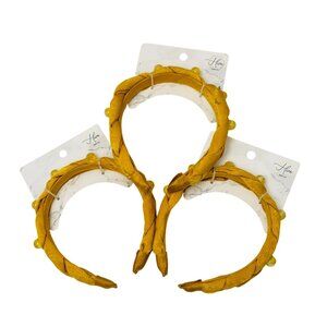 Hive Hair Headbands Braided Yellow Satin with Beads 3-Pack